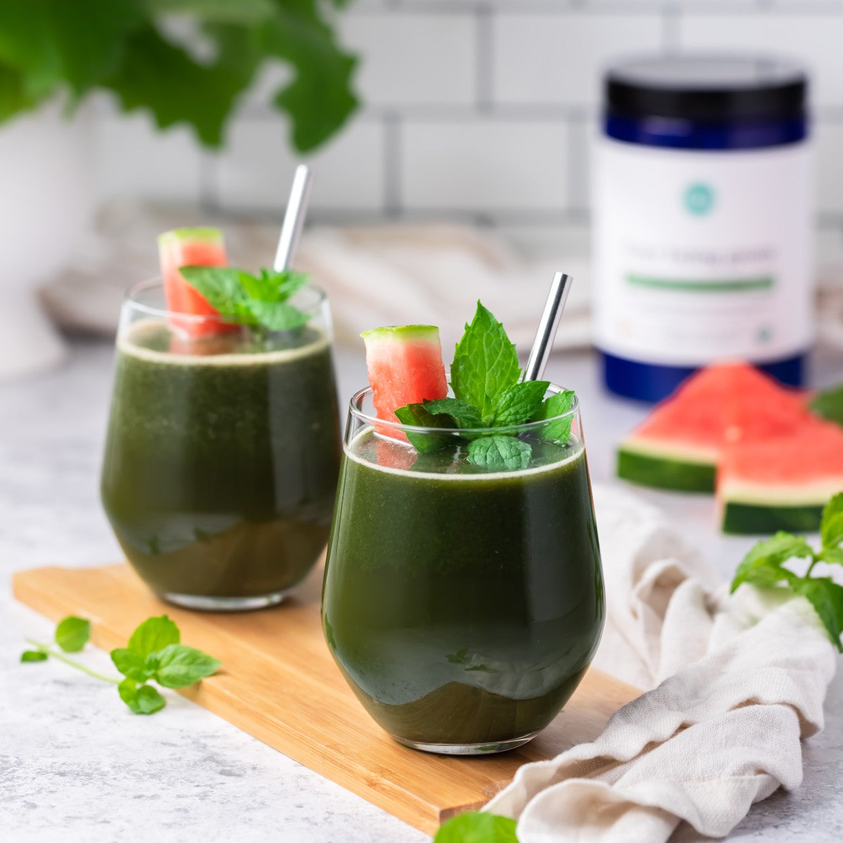 Easy Being Green in glasses with watermelon garnish