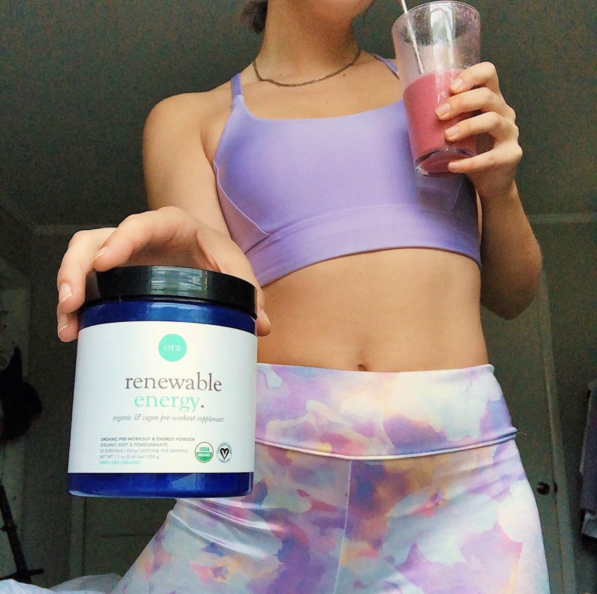 Pre-workout smoothie and pastel activewear set with @lexicreative