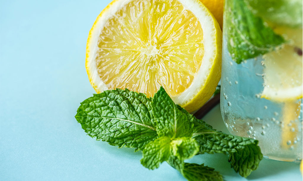 Glass of lemon-infused water