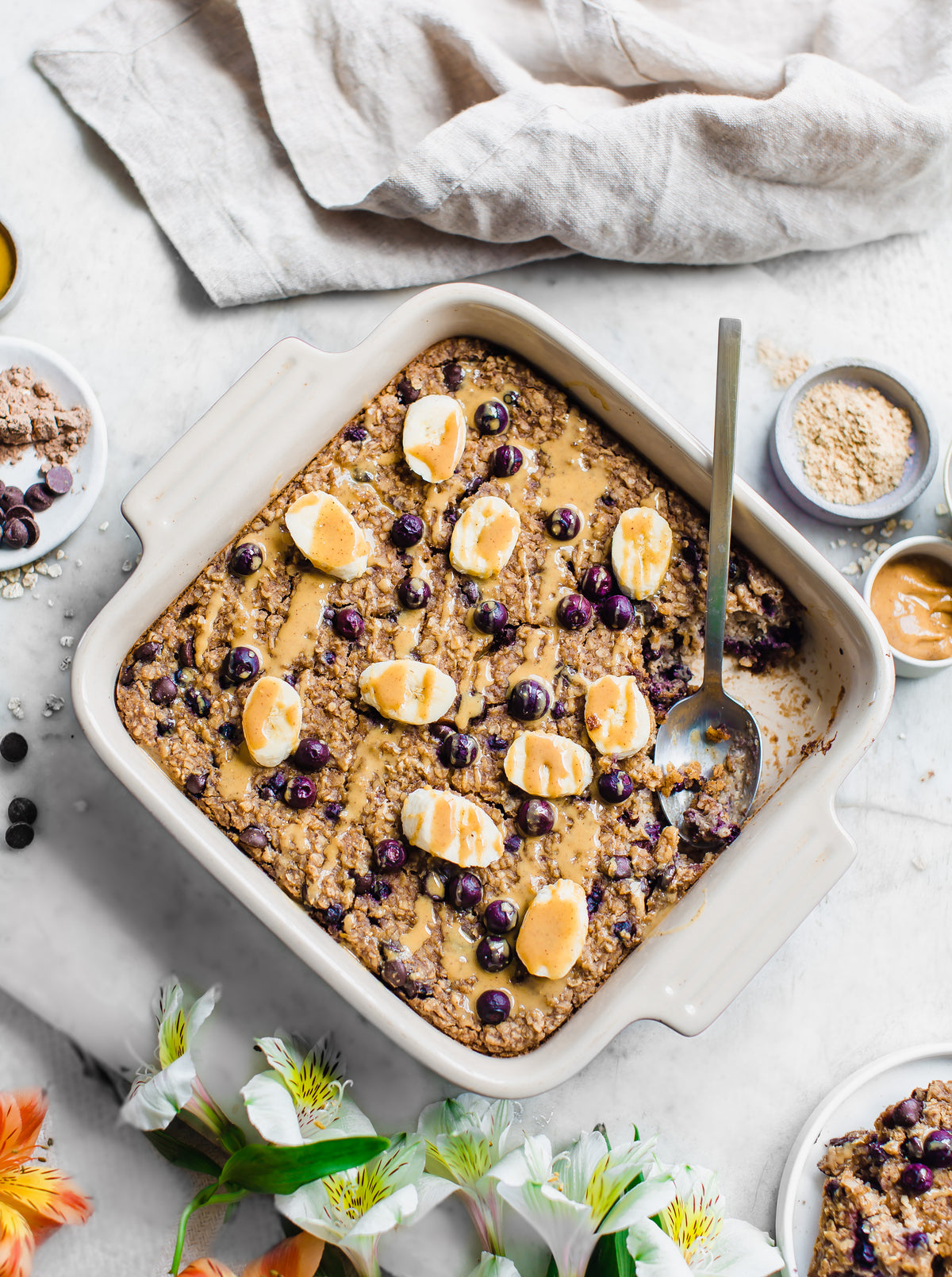 Chocolate Peanut Butter Blueberry Oatmeal Bake