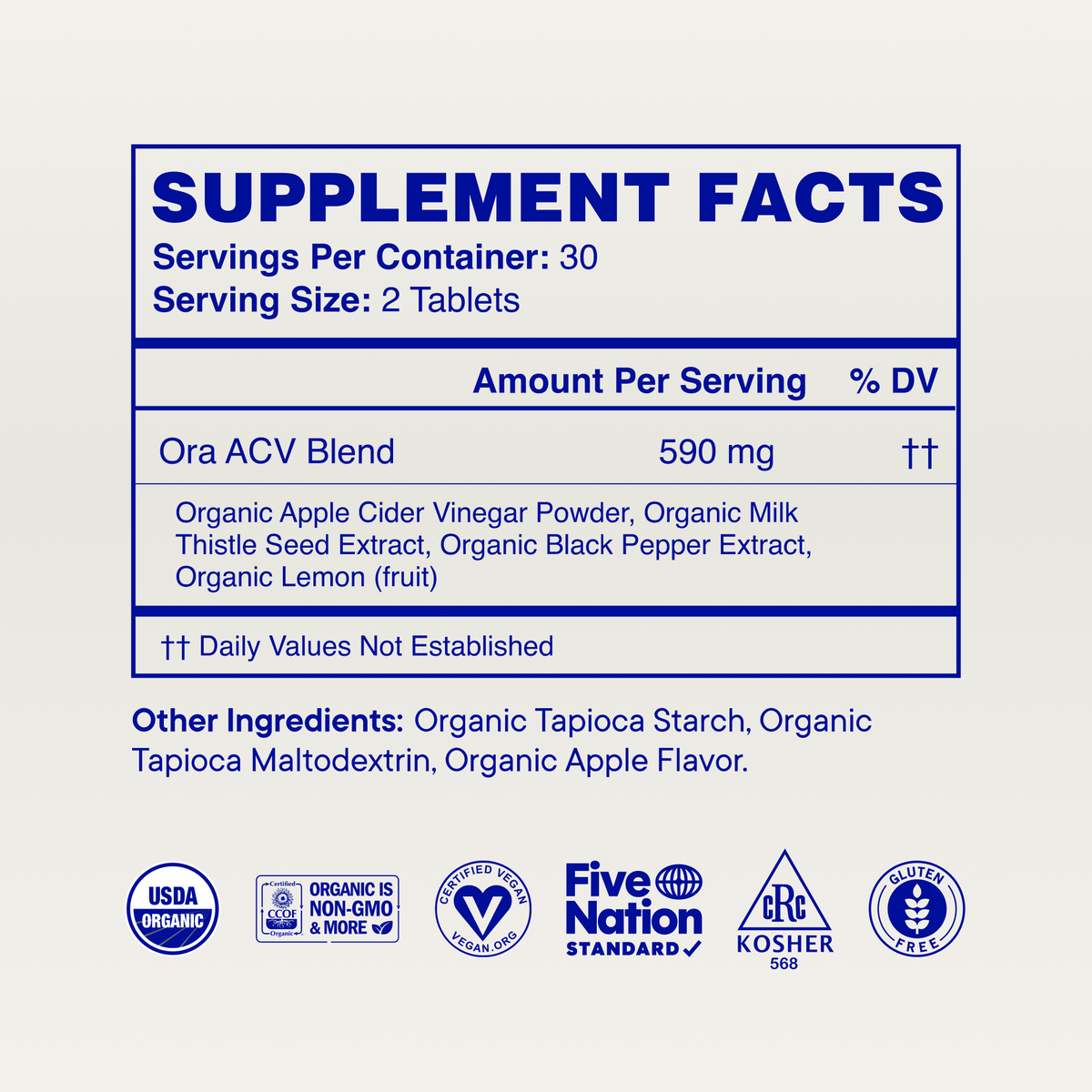 Organic Apple Cider Vinegar Pills supplement facts