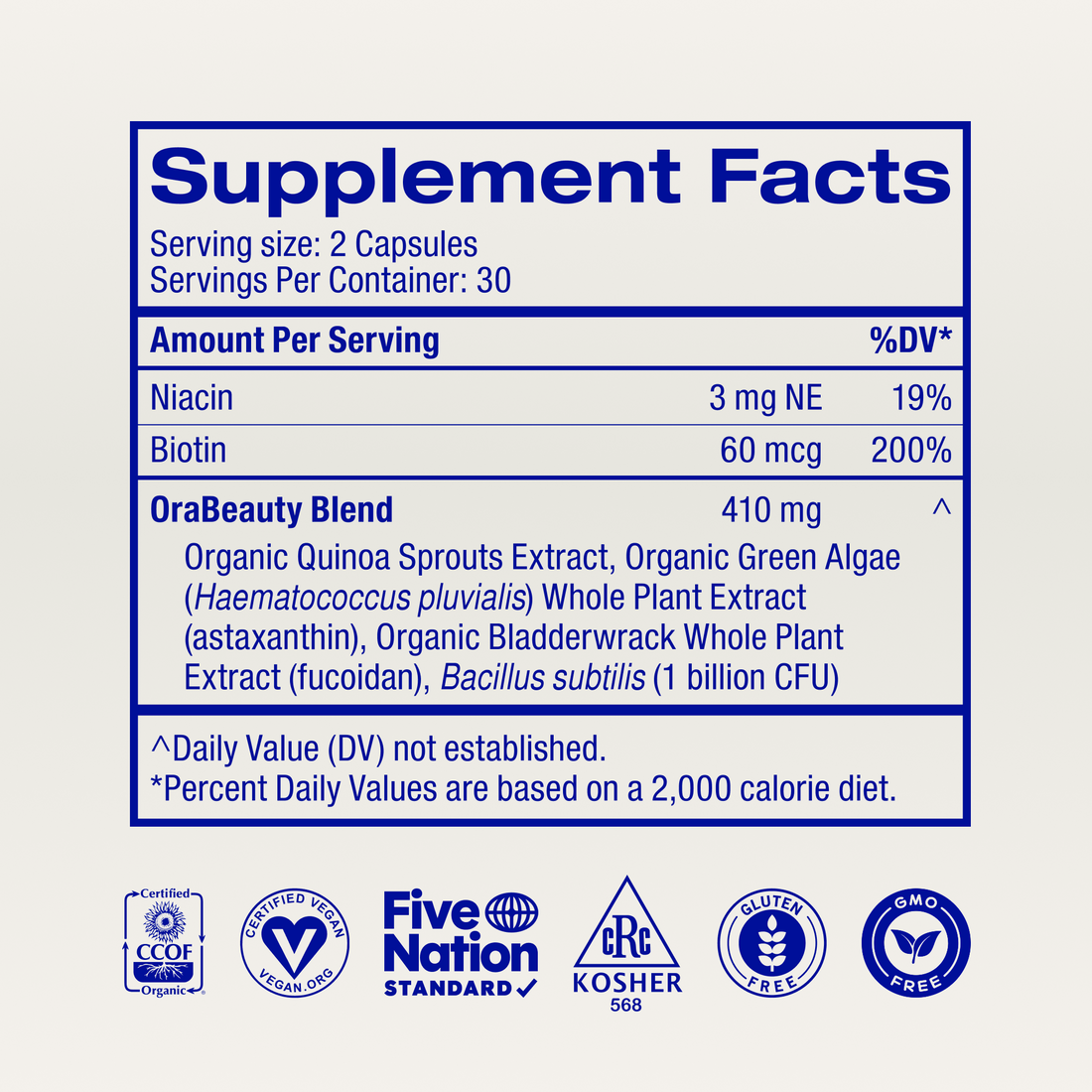 Hair, Skin & Nails Vitamins supplement facts, Default Title