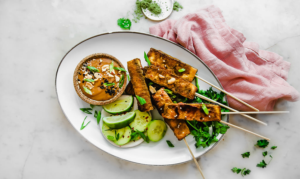 Green Tofu Satay with Peanut Sauce