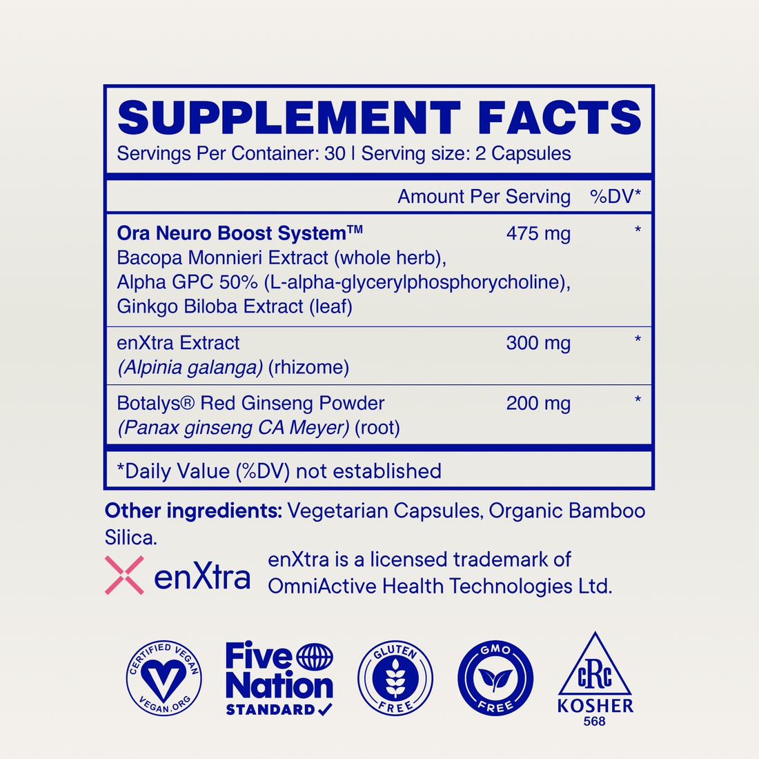 Advanced Nootropic Formula supplement facts, Default Title