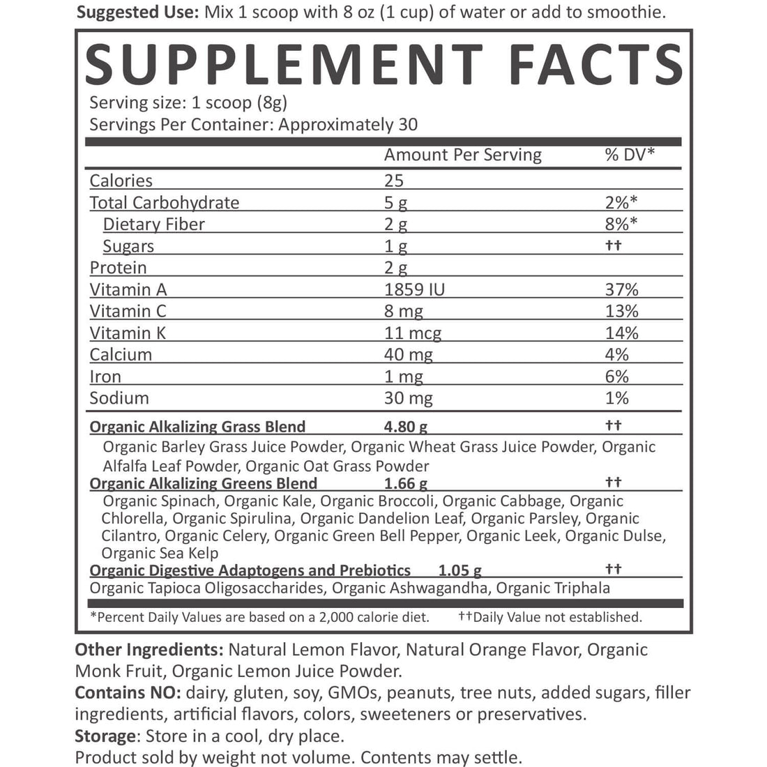 Organic Greens Nutrition Facts supplement-facts citrus_30