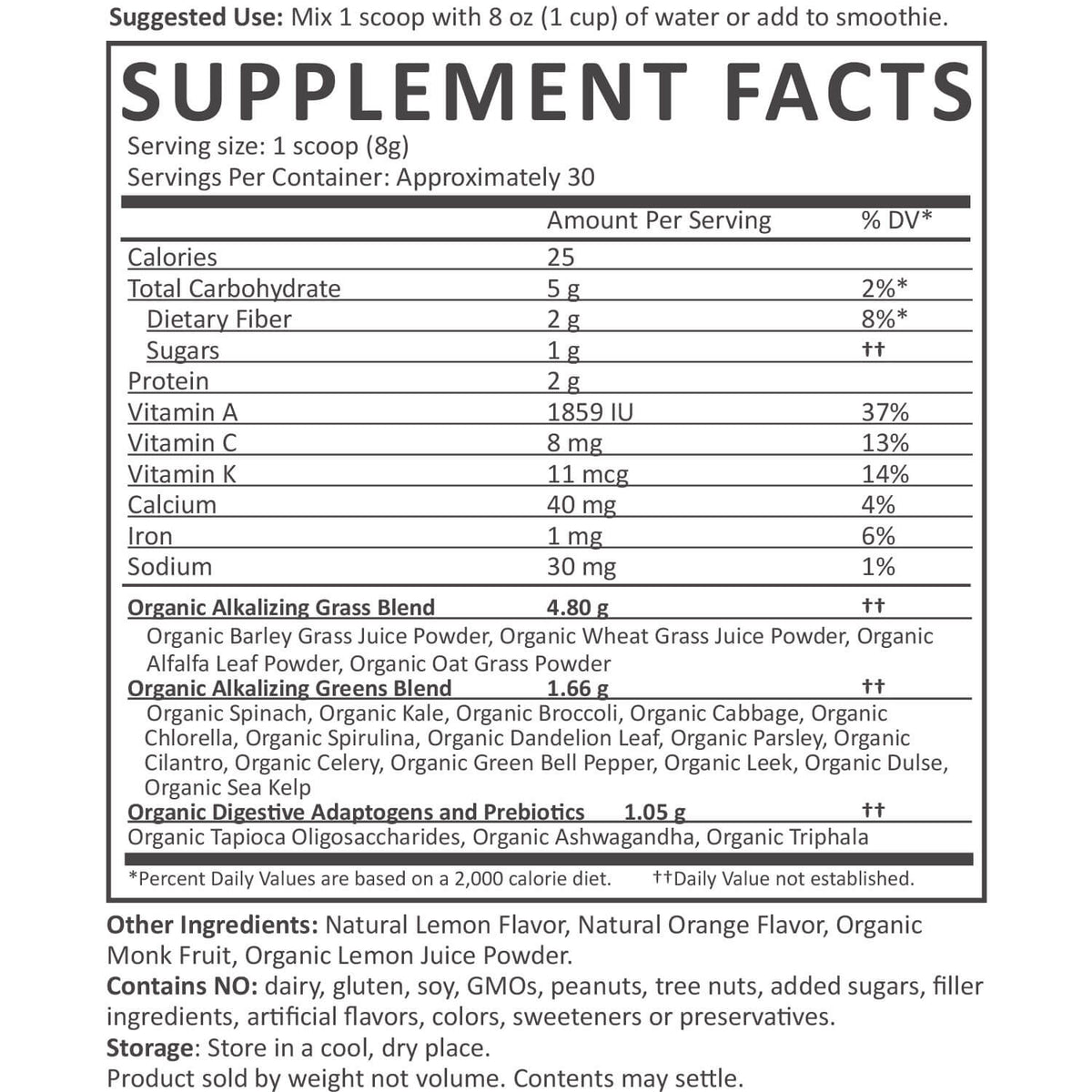 Organic Greens Nutrition Facts supplement-facts citrus_30