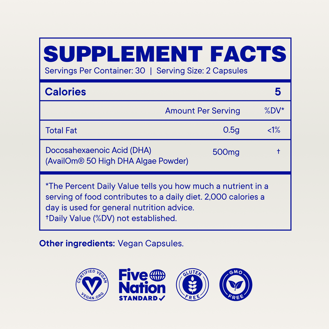 Plant-based DHA Omega-3 supplement facts, Default Title
