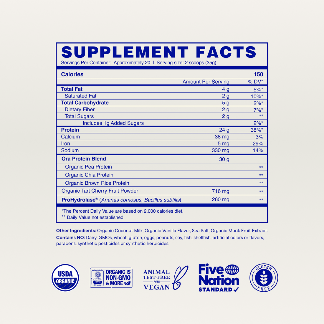Plant Protein for Lifelong Strength supplement facts, Vanilla