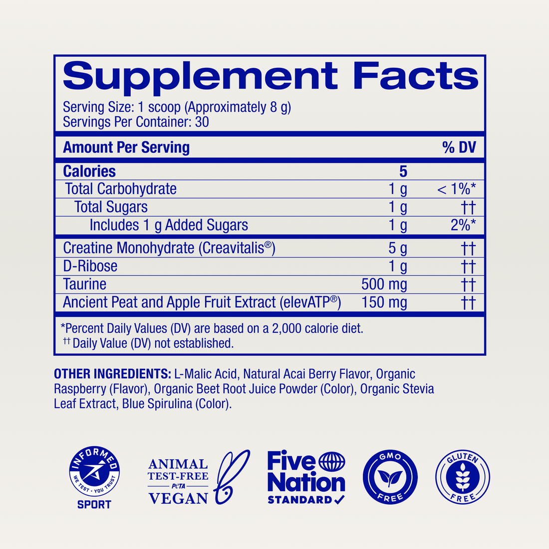 Creatine Powder - Single Serving supplement facts, Acai Berry / 1