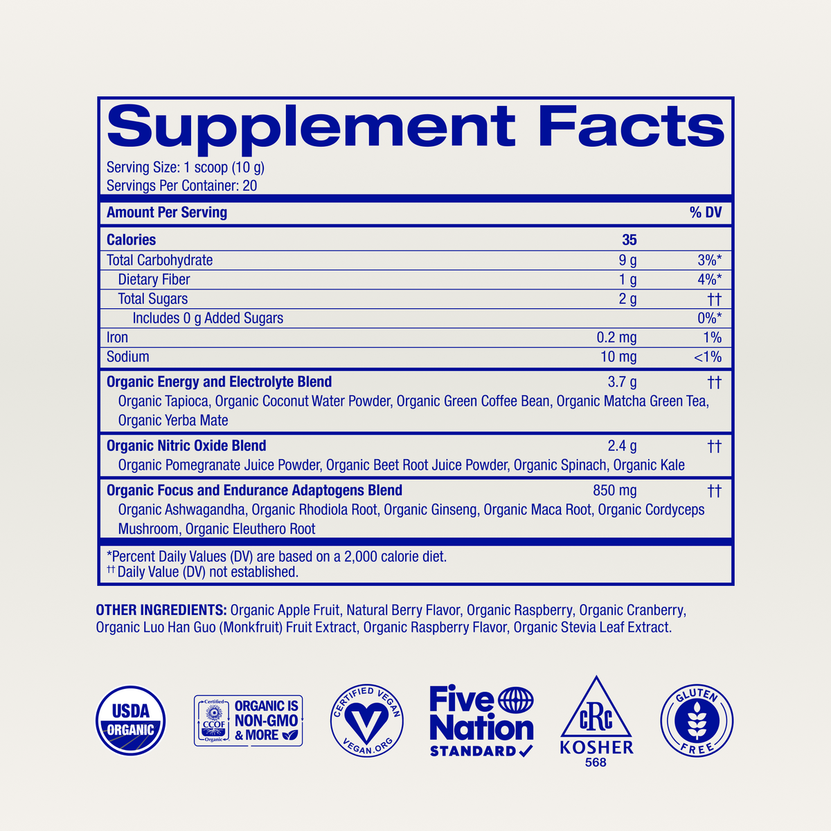 Organic Pre-Workout Powder supplement facts