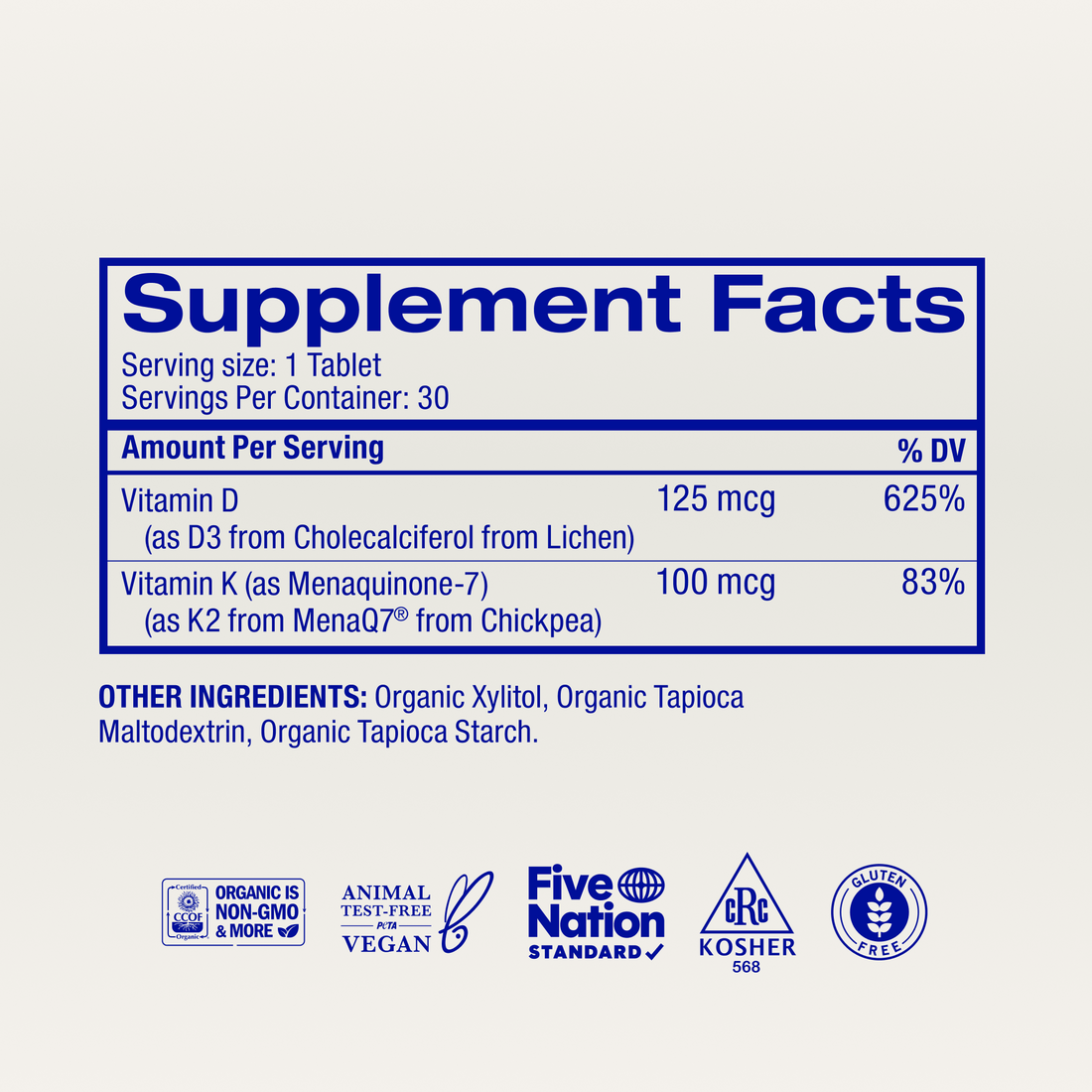 High Potency Vitamin D3 & K2 supplement facts, Slightly Sweet