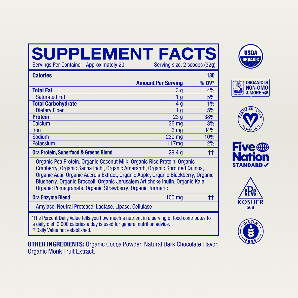 Organic Plant-based Protein Powder supplement facts