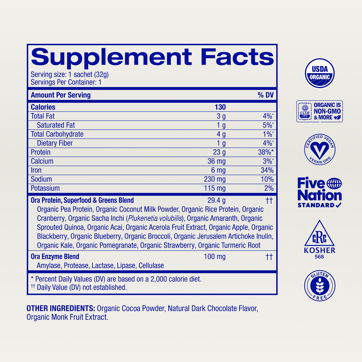 Organic Plant-based Protein Powder - Single Serves supplement facts