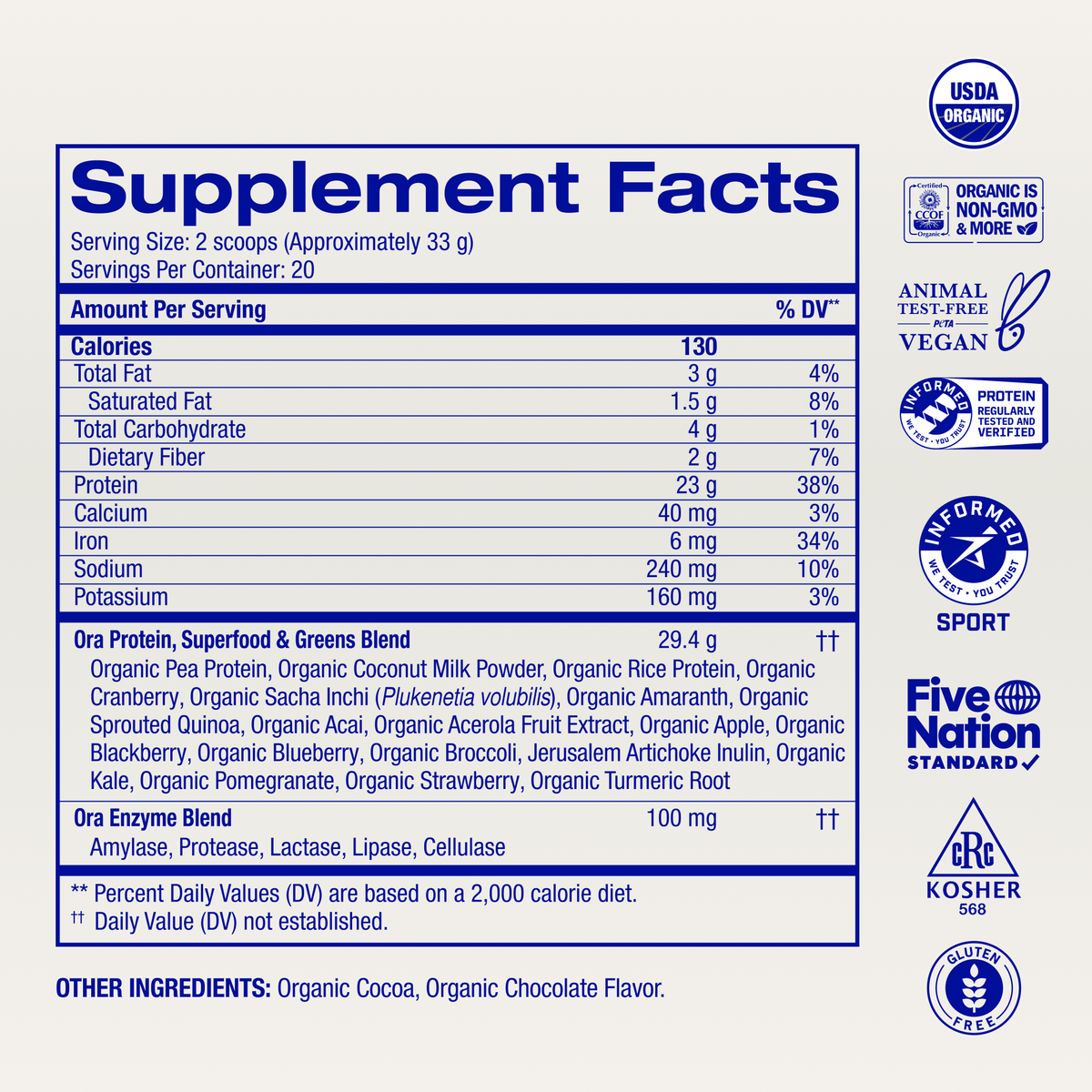 Organic Plant-based Protein Powder supplement facts