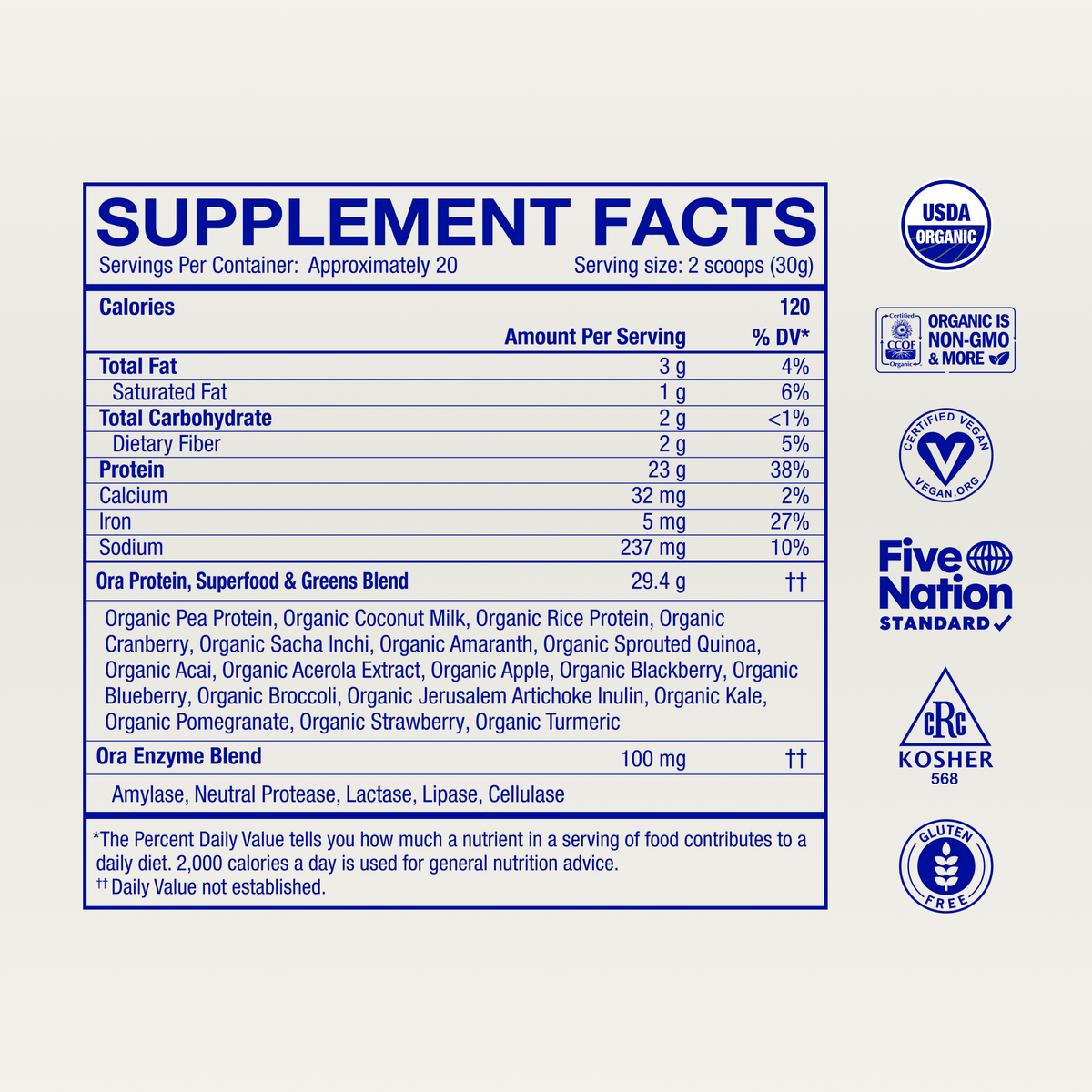 Organic Plant-based Protein Powder supplement facts