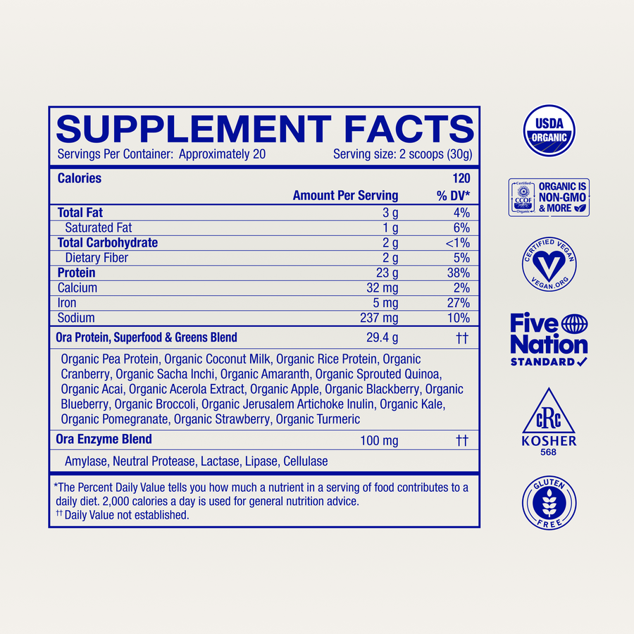 Organic Plant-based Protein Powder supplement facts, Unsweetened & Unflavored / 20
