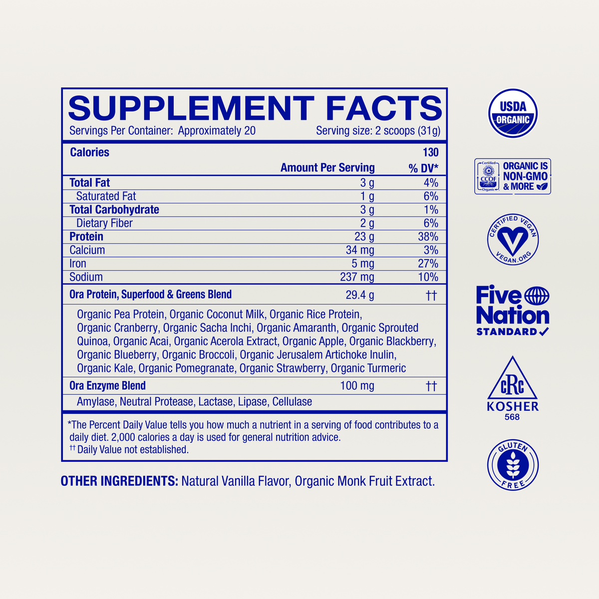 Organic Plant-based Protein Powder supplement facts