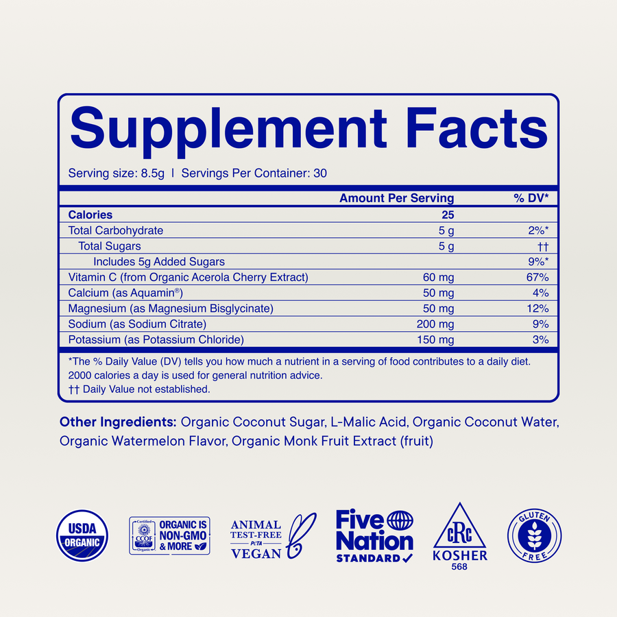 Advanced Electrolyte Drink Mix supplement facts, Watermelon