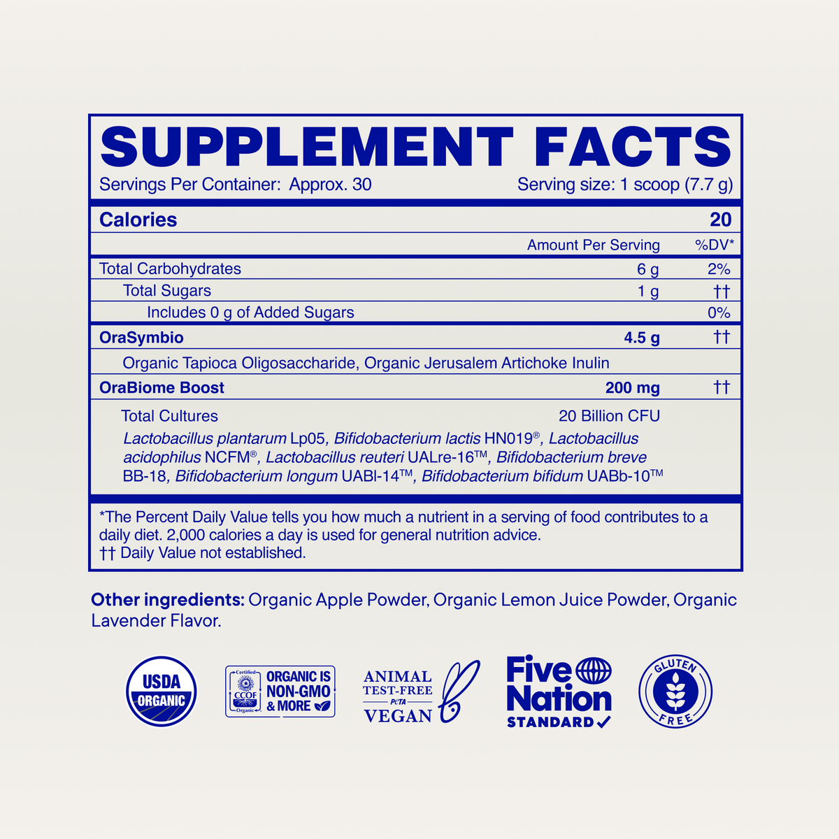 Organic Probiotics with Prebiotics Powder supplement facts