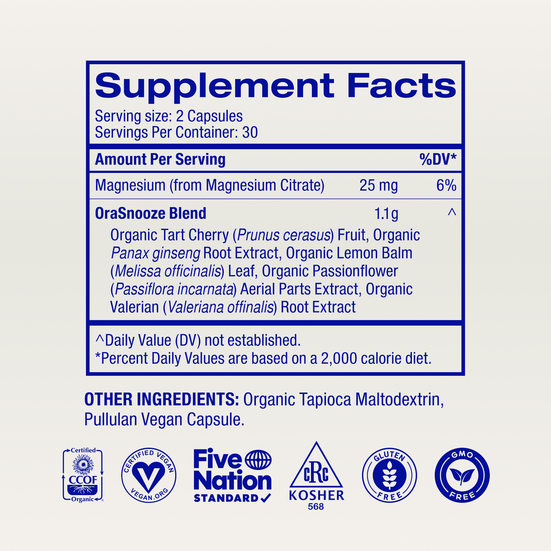 Natural Sleep Support supplement facts, Default Title