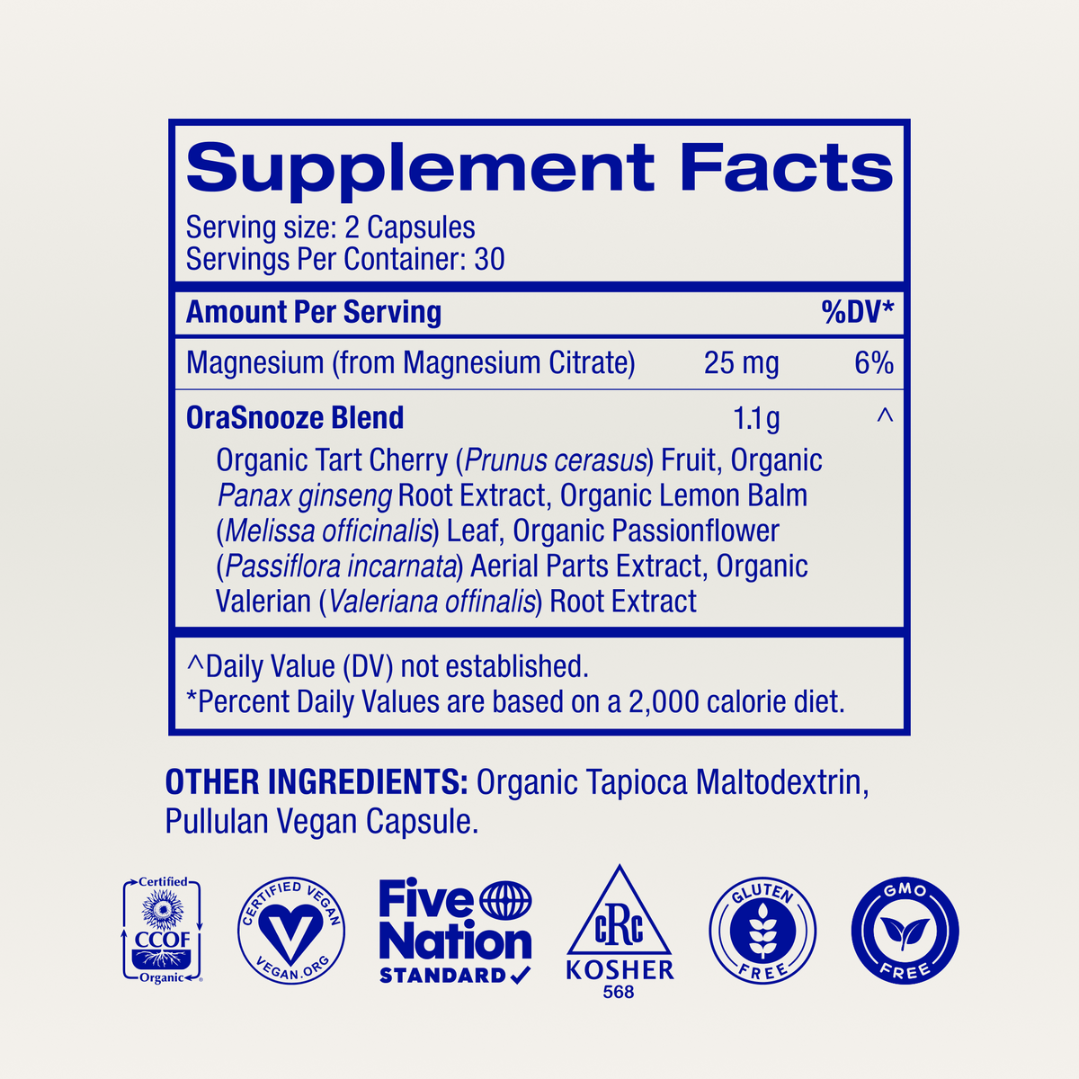 Natural Sleep Support supplement facts