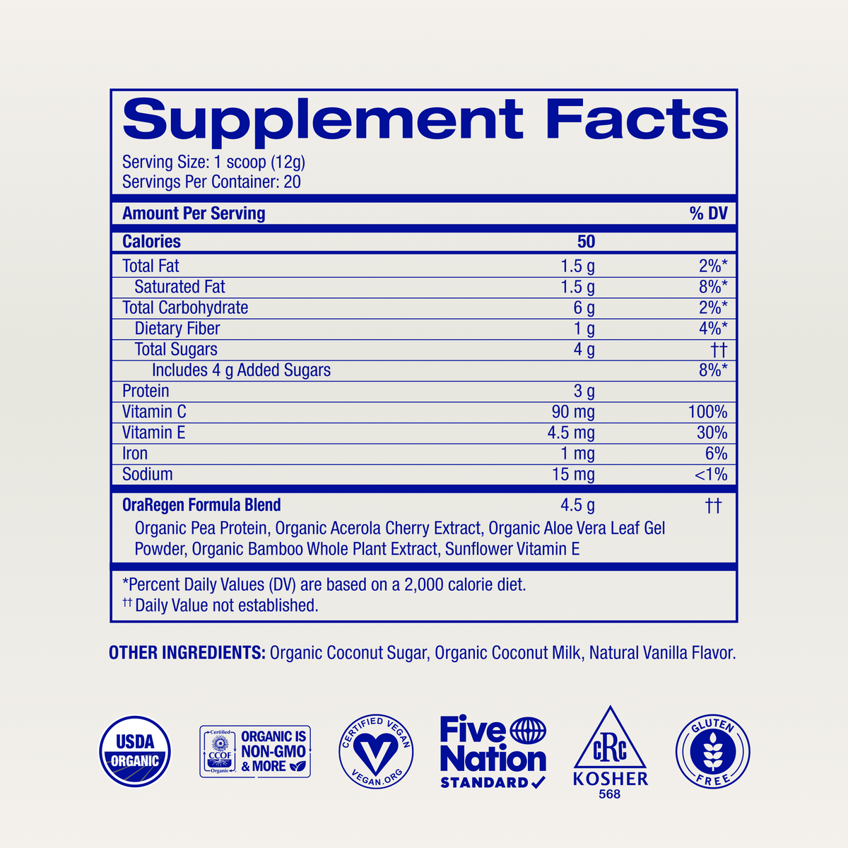 Plant-based Collagen-Boosting Powder supplement facts